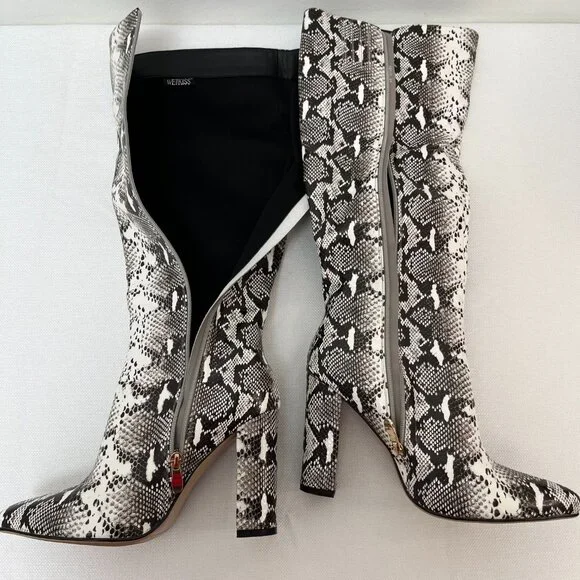 WetKiss PU Faux Snakeskin Pointed Toe Chunky Heel Side Zip Knee High Boot 9.5 - Picture 10 of 12